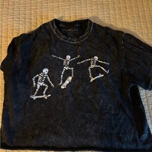 100% cotton Charcoal Skeleton Skateboard Tee